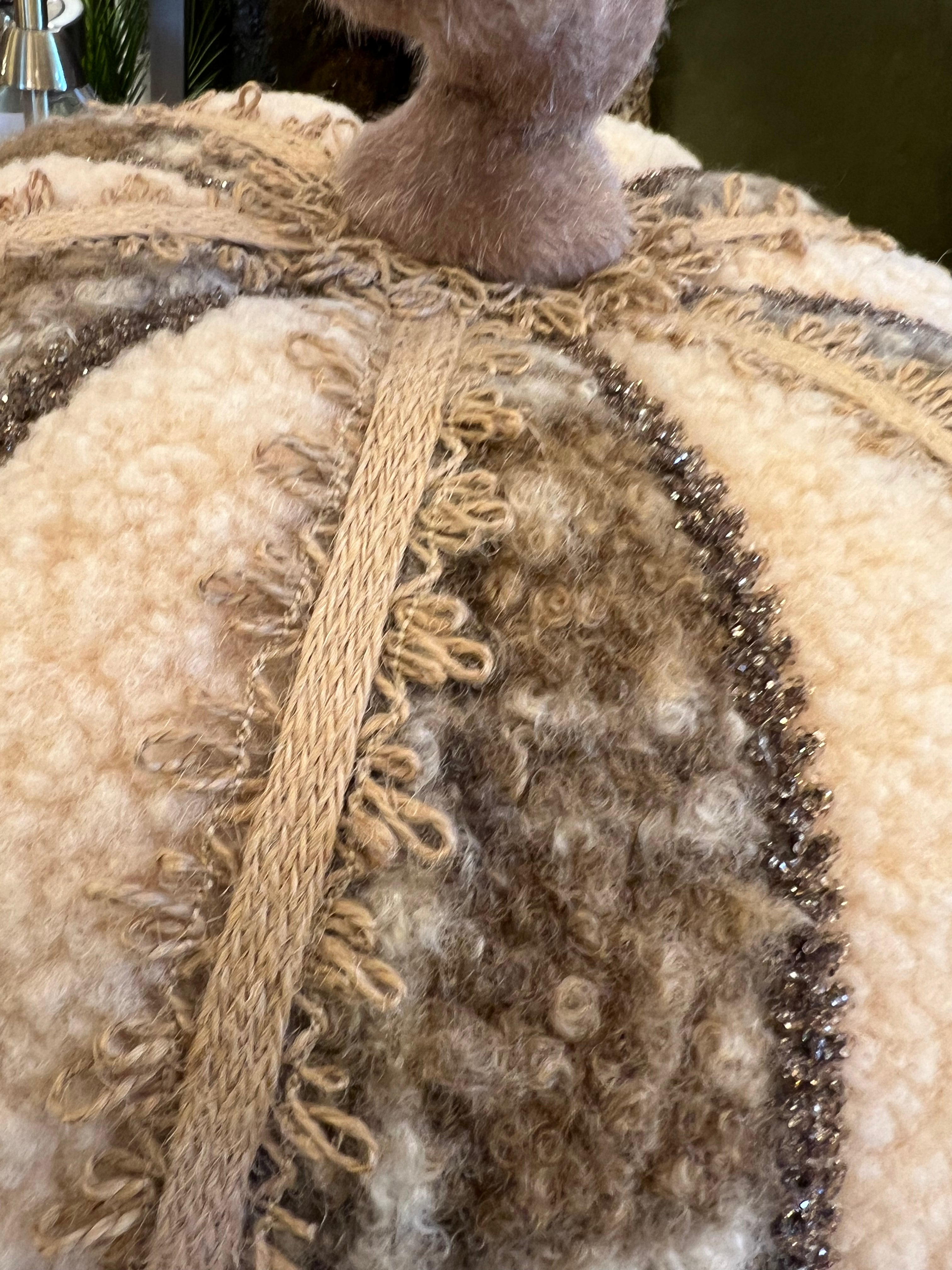 Large Cream & Fawn Wool Pumpkin