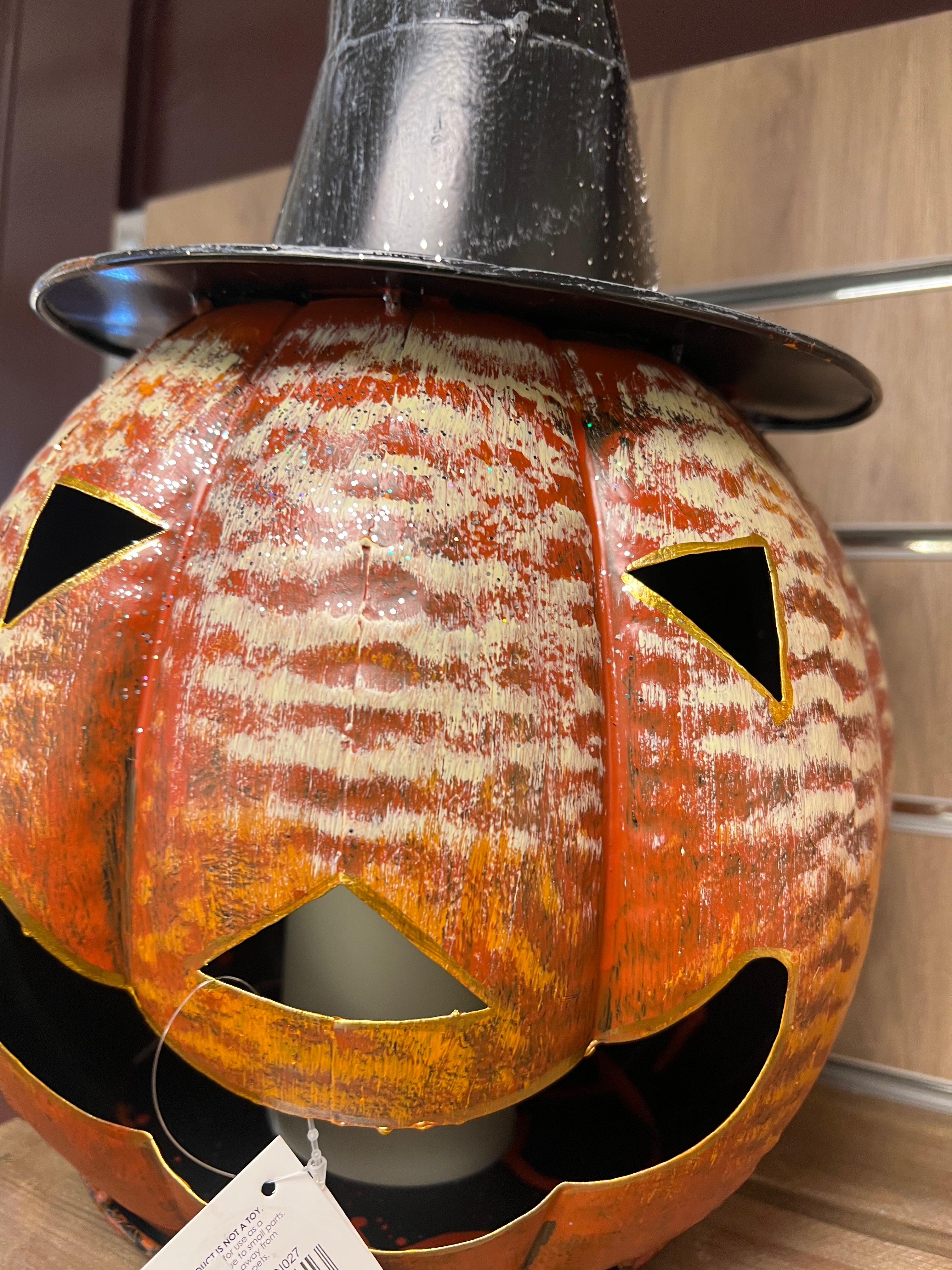 Metal Pumpkin with Witch Hat