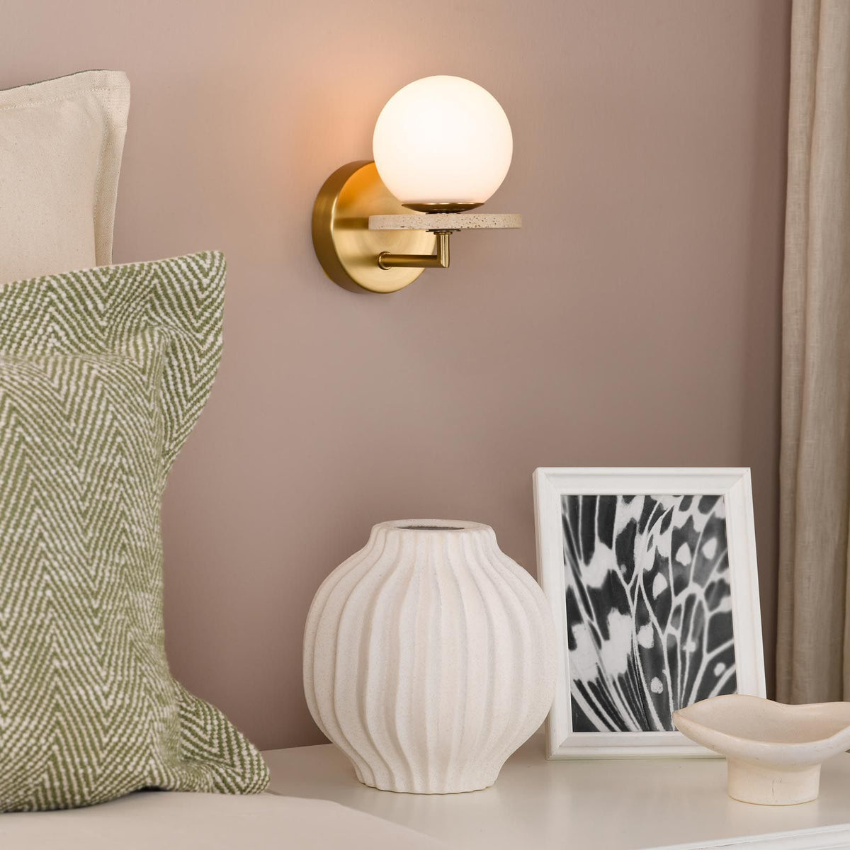 Inaya Brass & Travertine Wall Light
