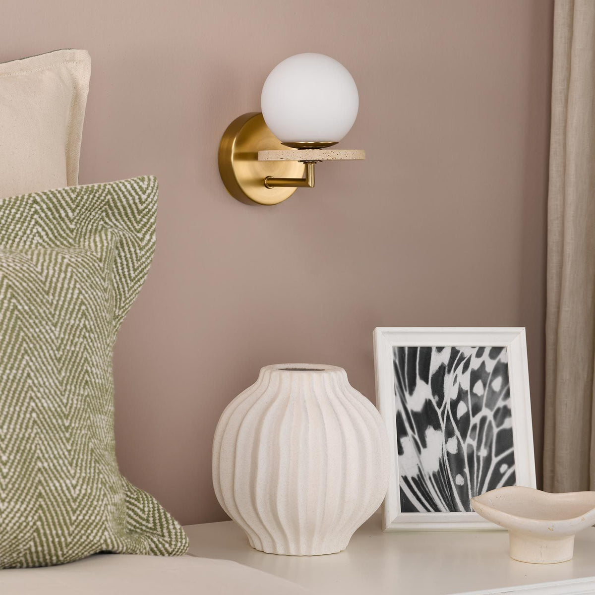 Inaya Brass & Travertine Wall Light