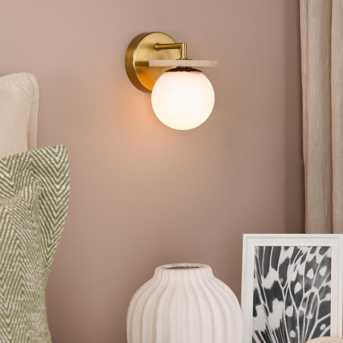 Inaya Brass & Travertine Wall Light