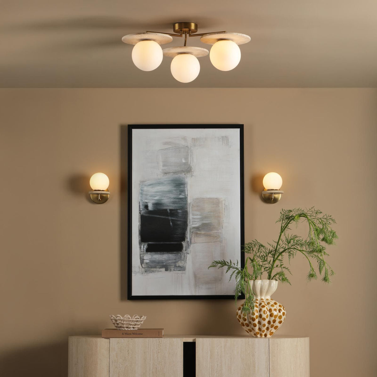 Inaya Brass & Travertine Wall Light