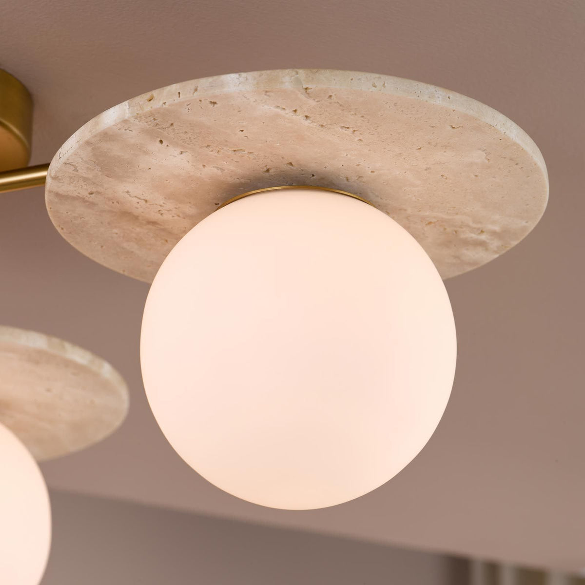 Inaya 3 Light Brass & Travertime Semi Flush Fitting