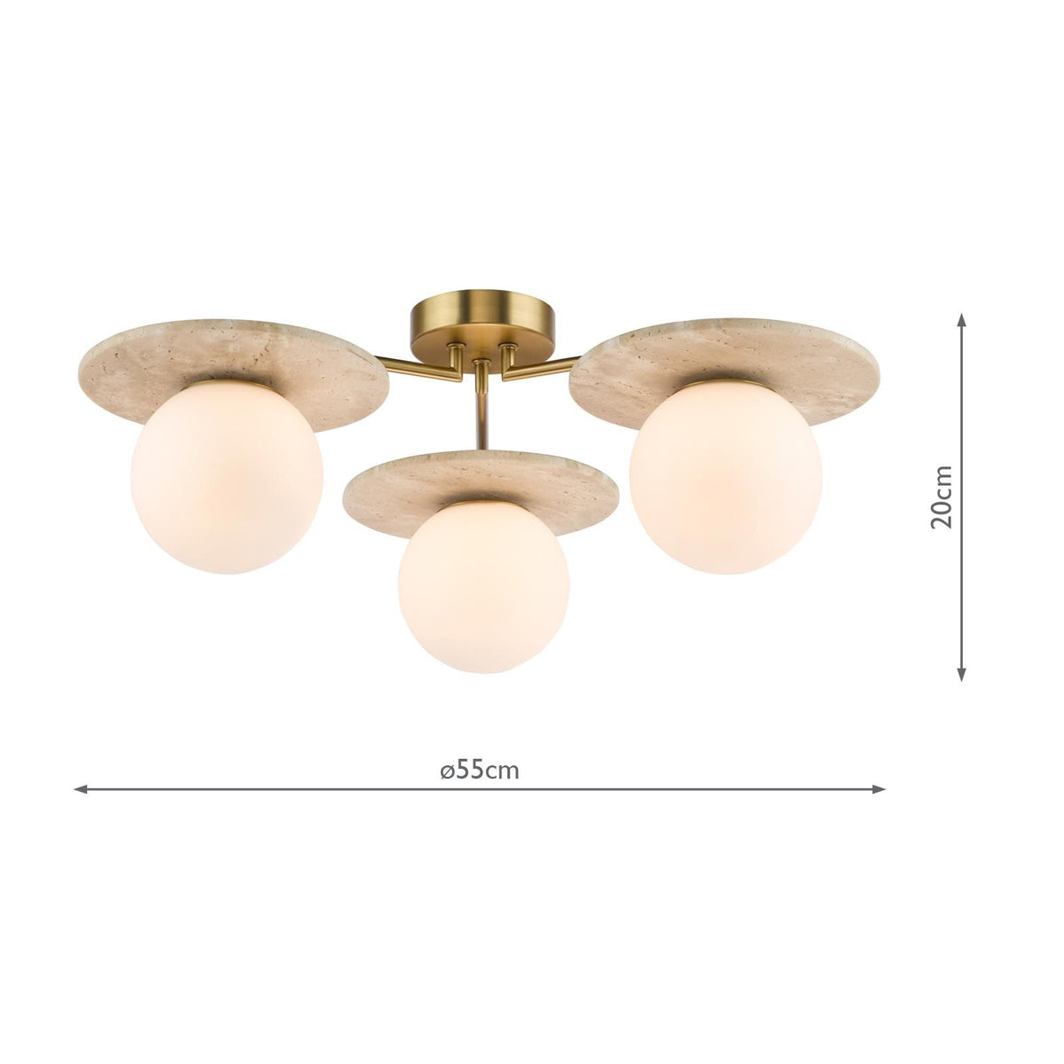 Inaya 3 Light Brass & Travertime Semi Flush Fitting