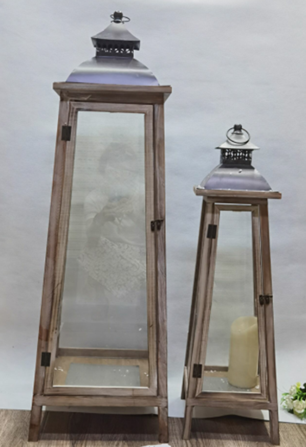 Farmhouse Style Tall Lantern Set with Glass Panels