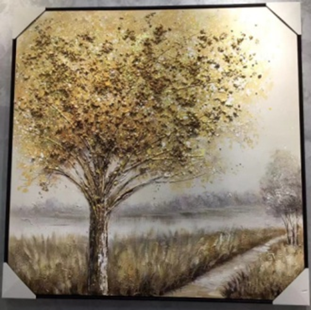 Golden Tree Landscaped Wall Art Canvas 100x100