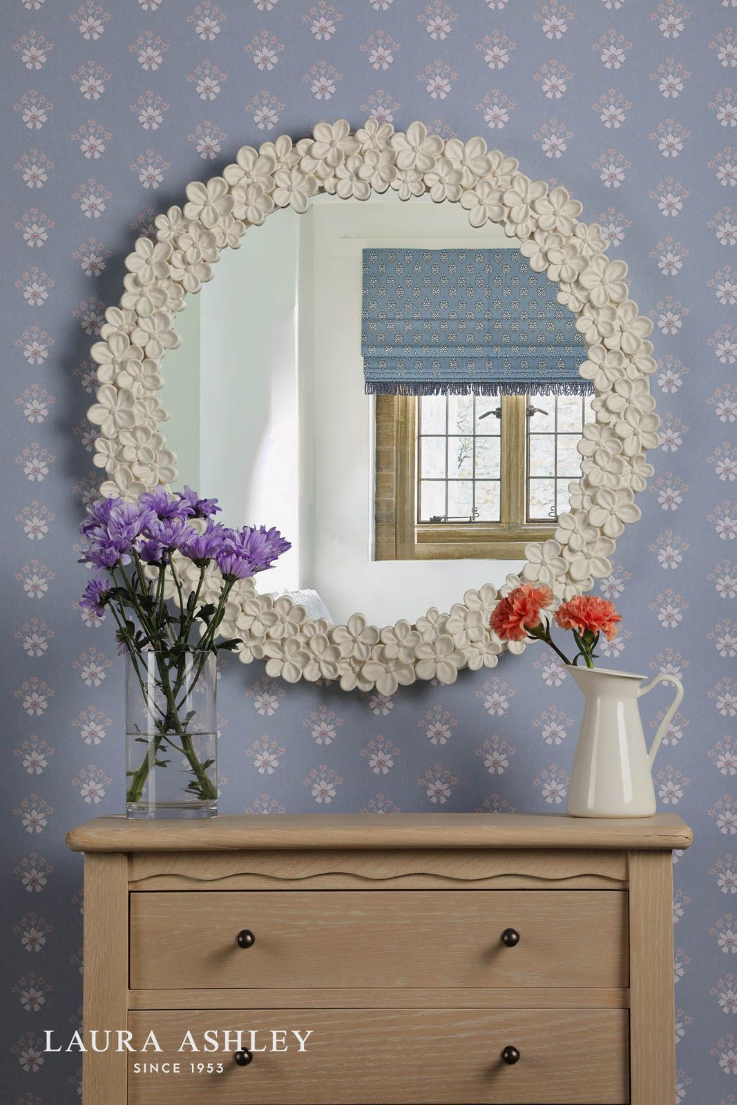 Laura Ashley Romsey Matt White Floral Mirror