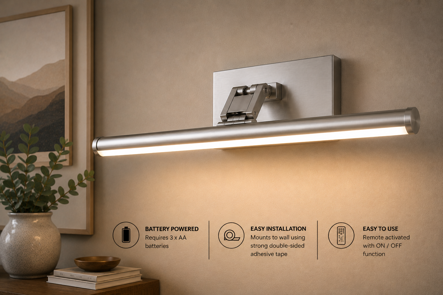 Large Battery Operated LED Picture Light in Silver