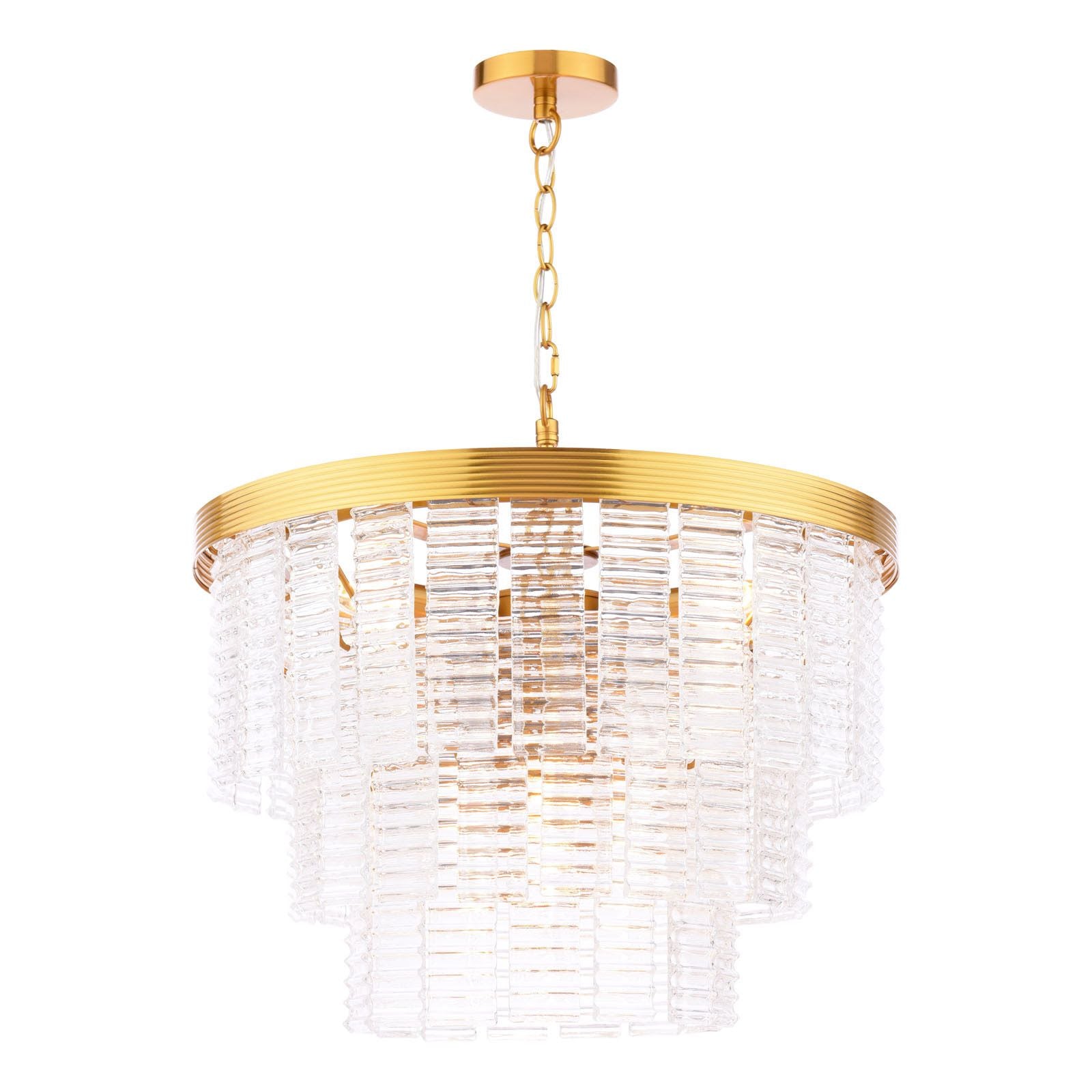 Moesha 6 Light Natural Brass & Ribbed Glass Pendant