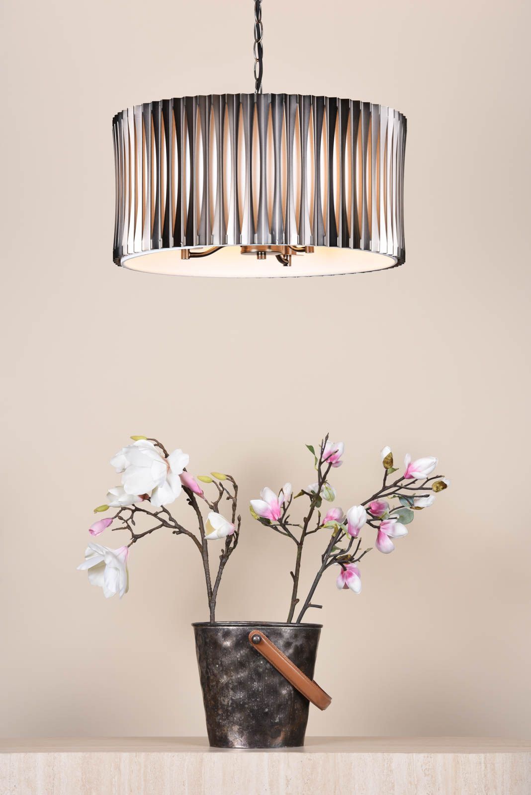 Netra 3 Light Satin Bronze & Ivory Pendant