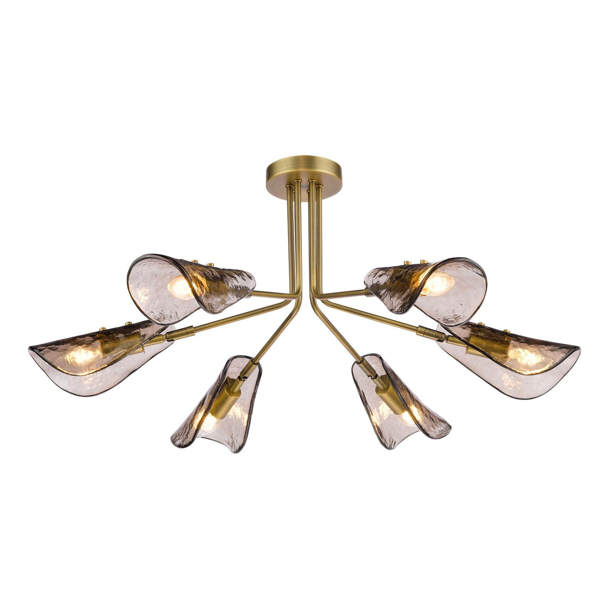 Ordelle 6 Light Adjustable Semi-Flush Antique Bronze and Tea Smoked Glass