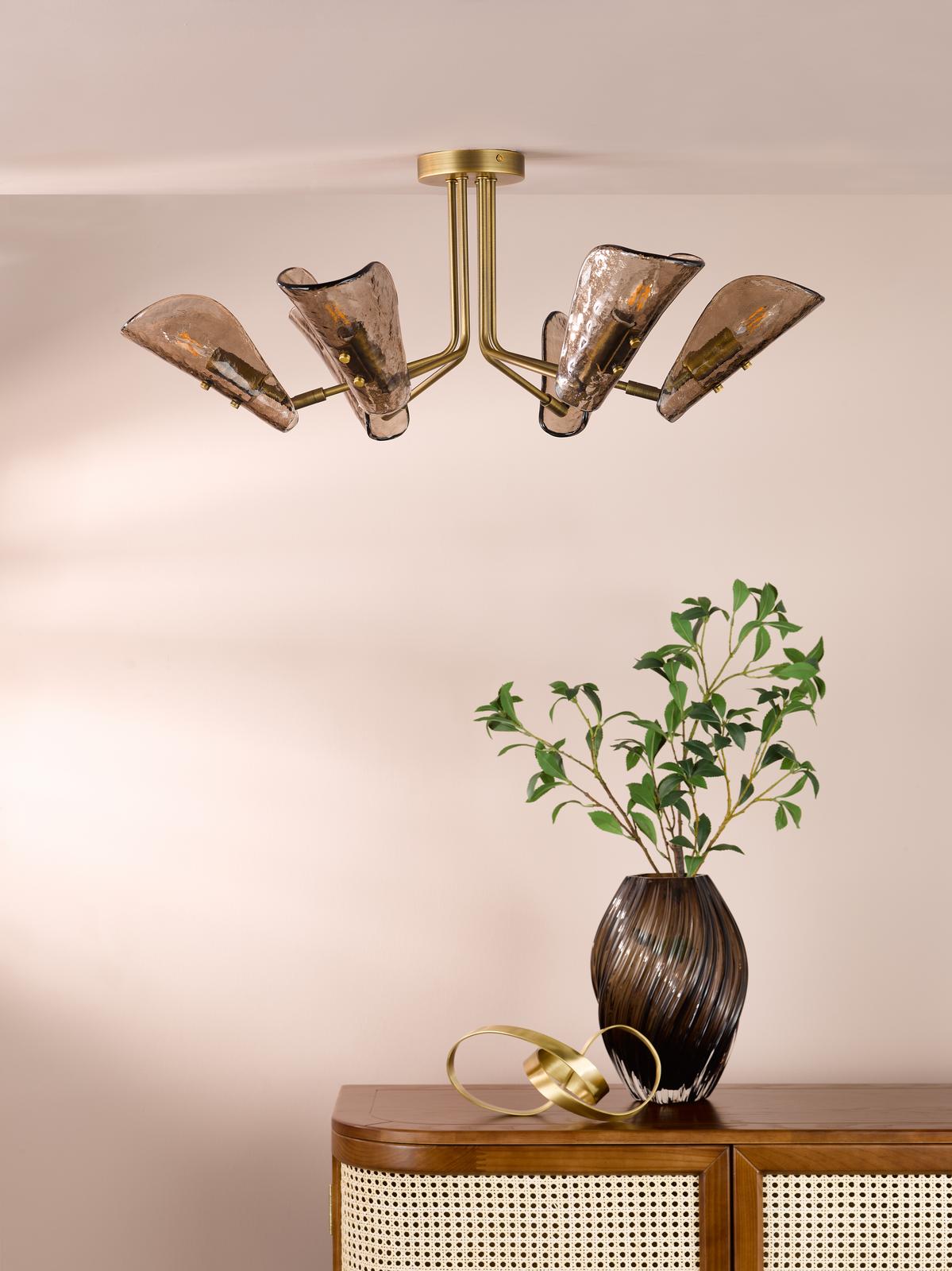 Ordelle 6 Light Adjustable Semi-Flush Antique Bronze and Tea Smoked Glass