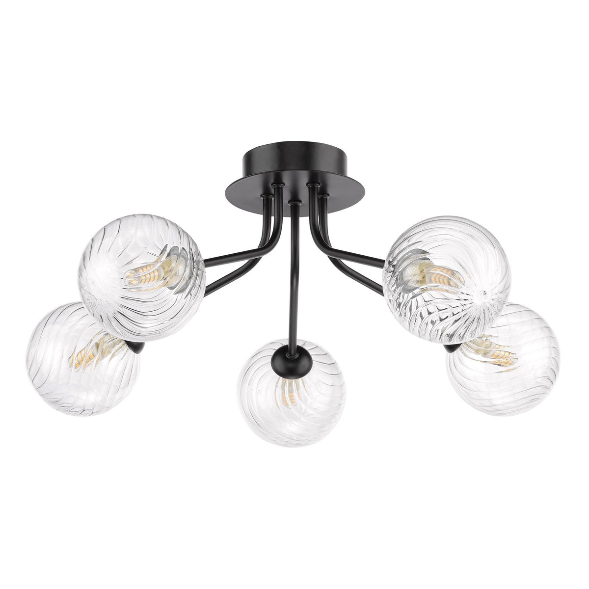Poyen 5 Light Semi-Flush Matt Black and Ribbed Glass
