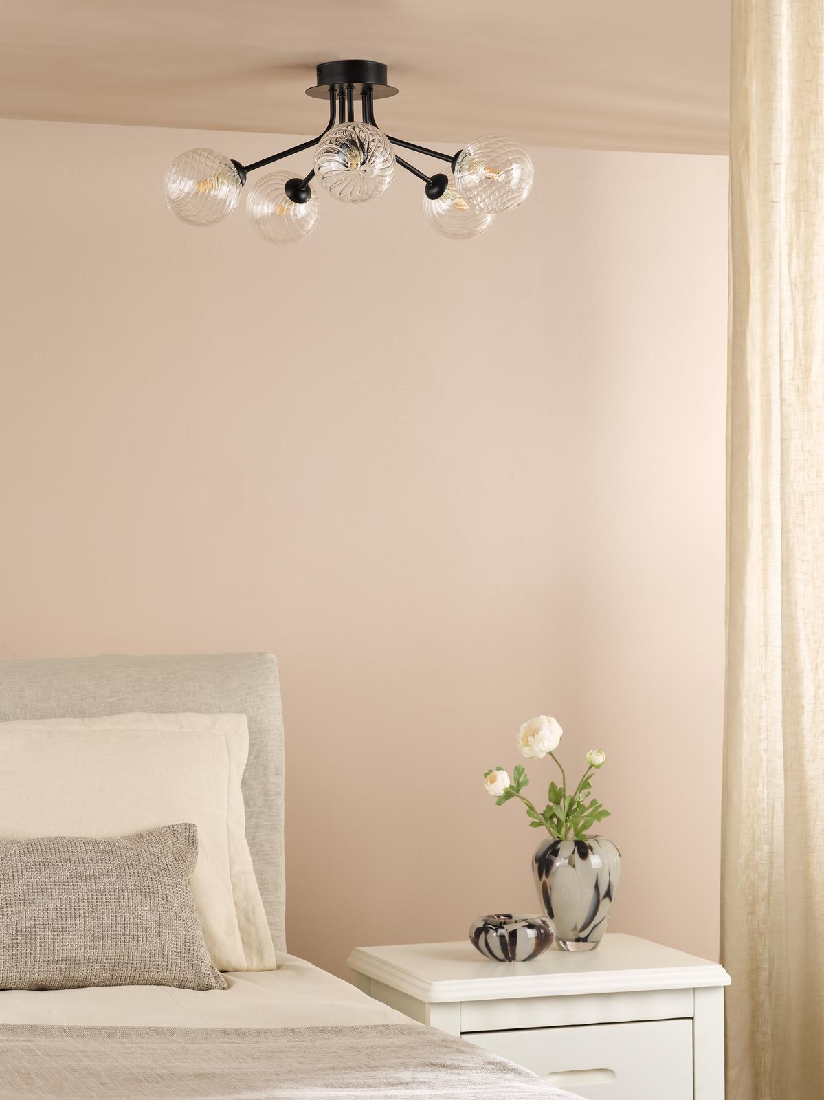 Poyen 5 Light Semi-Flush Polished Chrome and Ribbed Glass