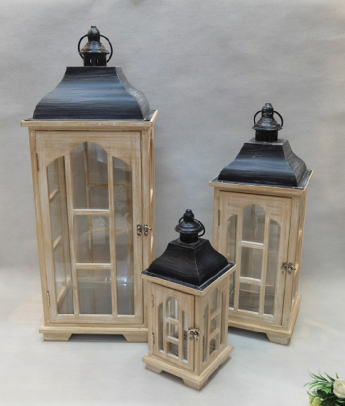 Decorative Wooden Lantern Set of 3