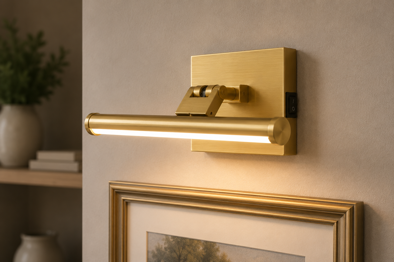 Small Battery Operated LED Picture Light in Gold
