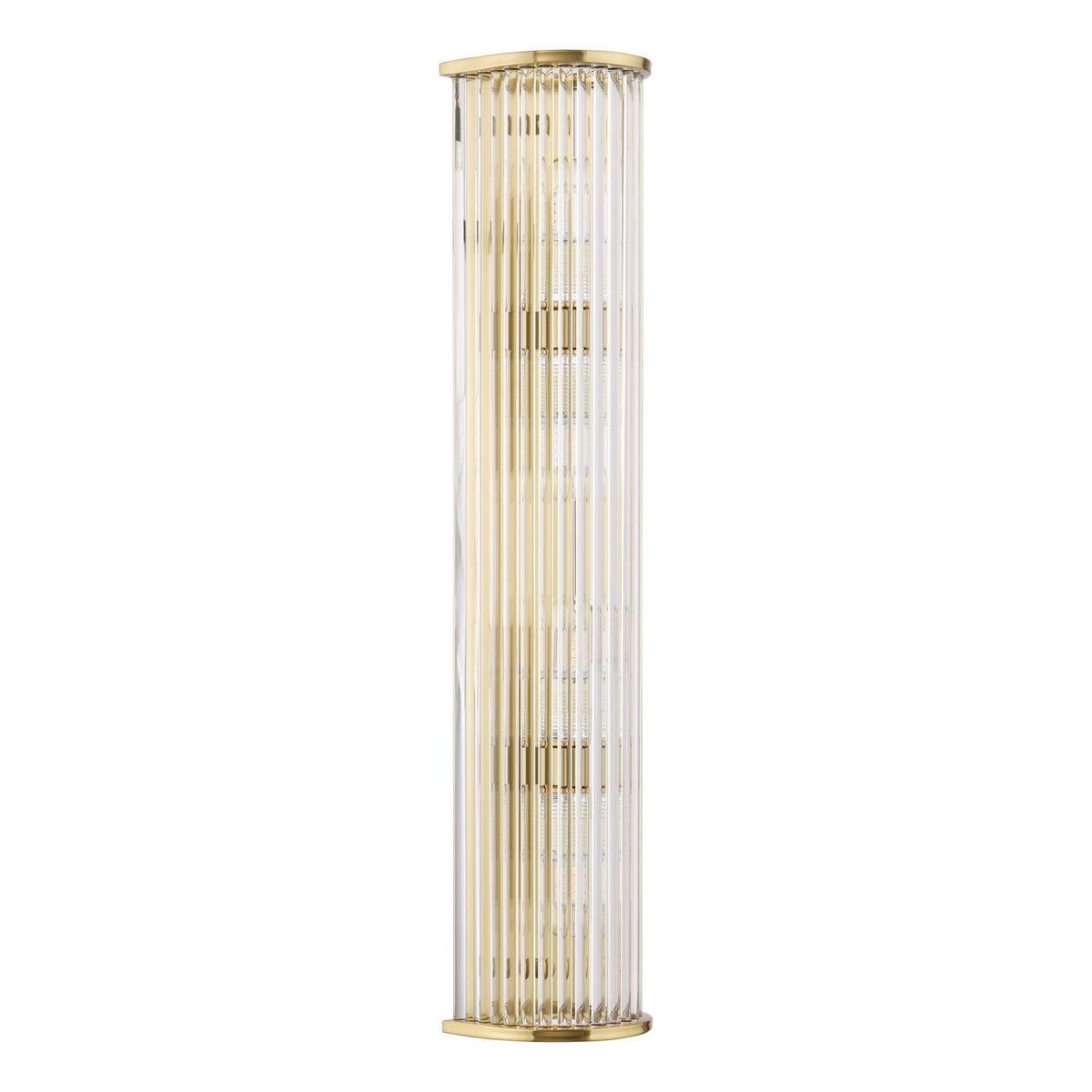 Tobiah 4 Light Bathroom Wall Light Natural Brass and Glass IP44