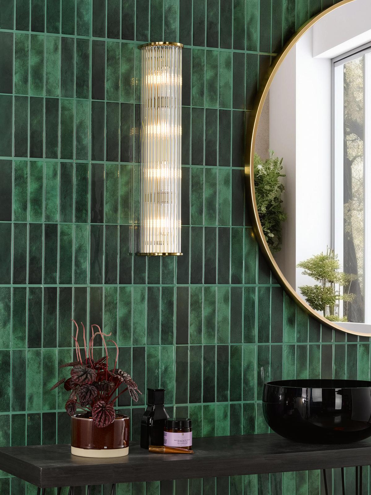 Tobiah 4 Light Bathroom Wall Light Natural Brass and Glass IP44