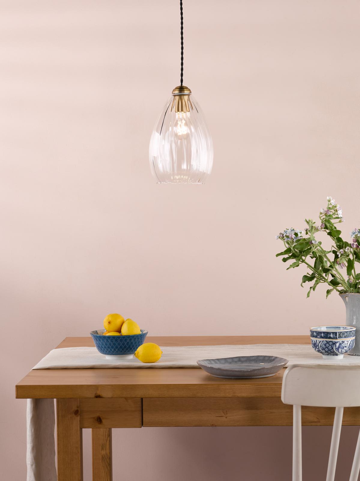 Valora Pendant Antique Bronze and Ribbed Glass