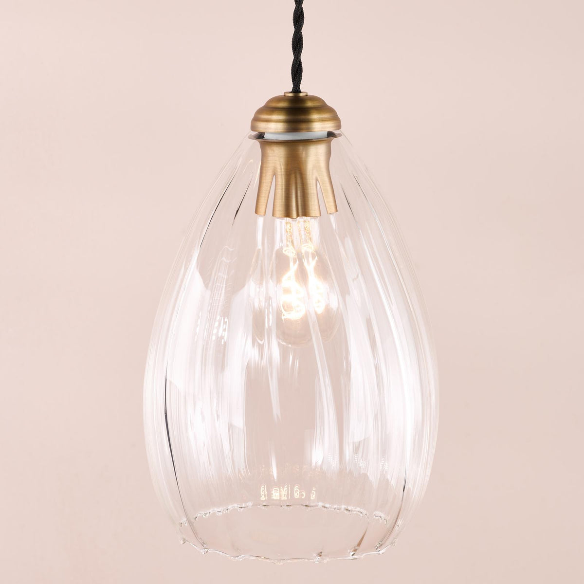 Valora Pendant Antique Bronze and Ribbed Glass