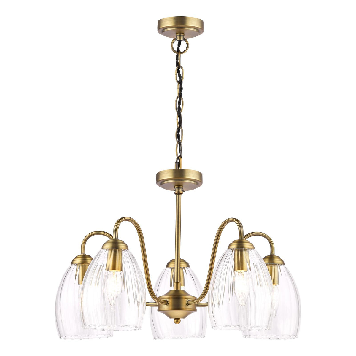 Valora 5 Light Pendant Antique Bronze and Ribbed Glass