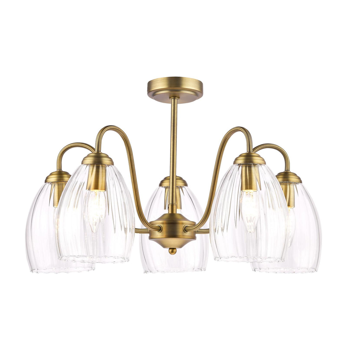 Valora 5 Light Pendant Antique Bronze and Ribbed Glass