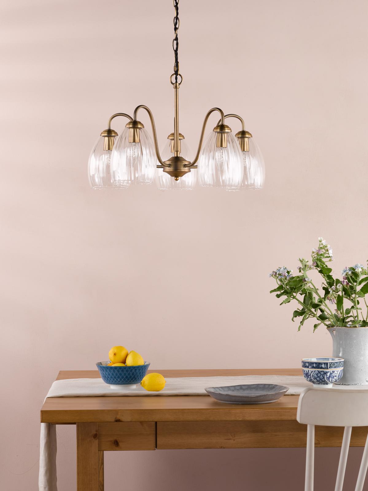 Valora 5 Light Pendant Antique Bronze and Ribbed Glass