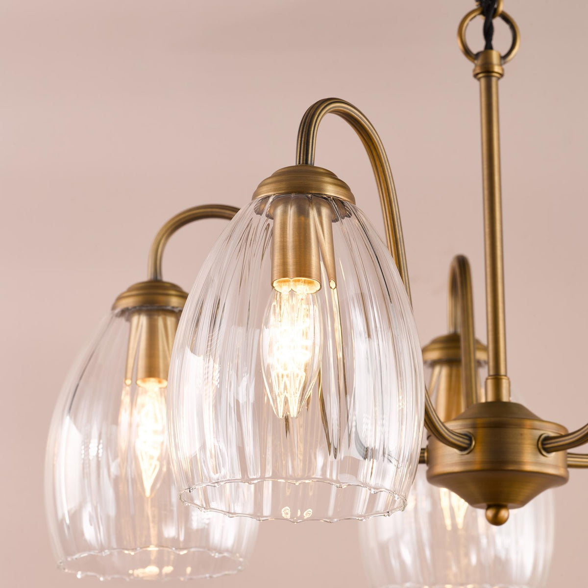 Valora 5 Light Pendant Antique Bronze and Ribbed Glass