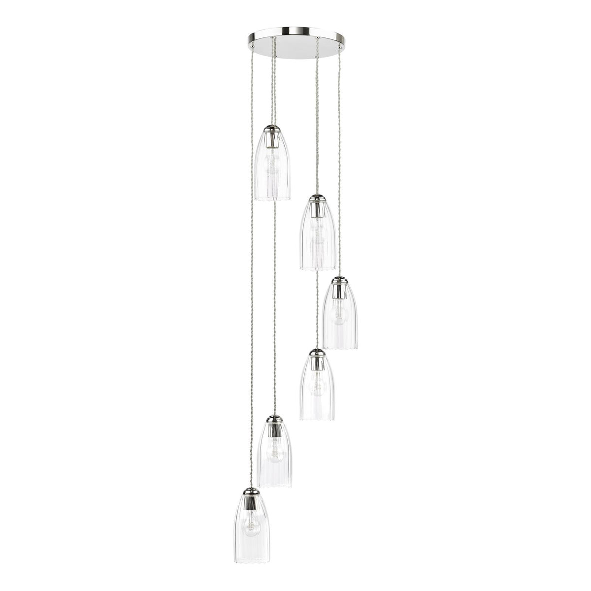 Valora 6 Light Cluster Pendant Polished Nickel and Ribbed Glass