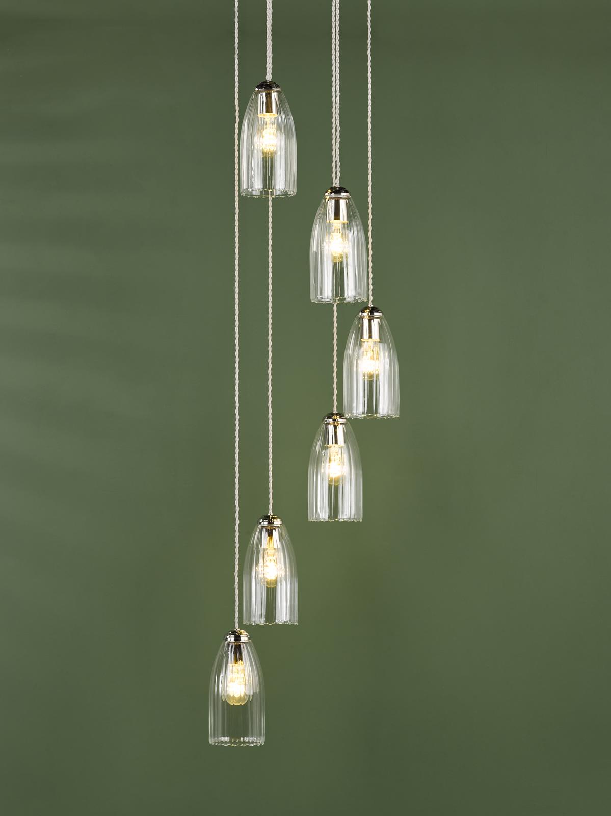 Valora 6 Light Cluster Pendant Polished Nickel and Ribbed Glass
