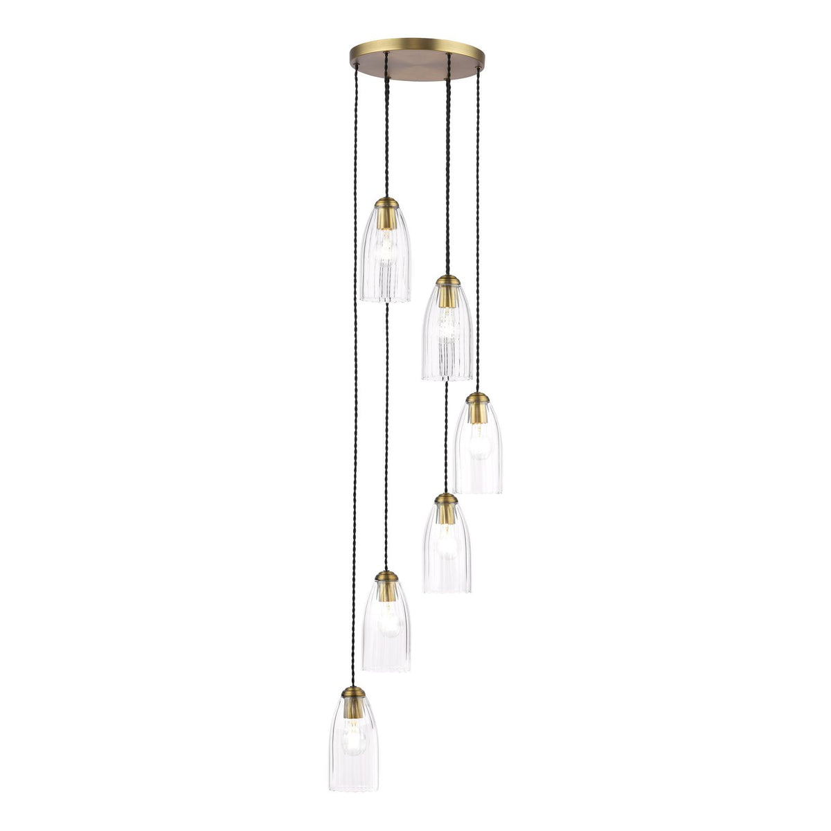 Valora 6 Light Cluster Pendant Antique Bronze and Ribbed Glass