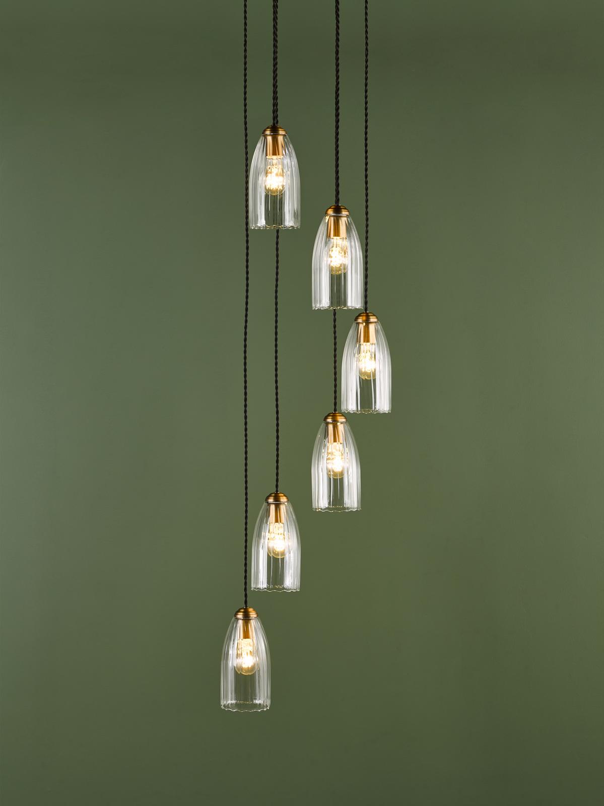 Valora 6 Light Cluster Pendant Antique Bronze and Ribbed Glass