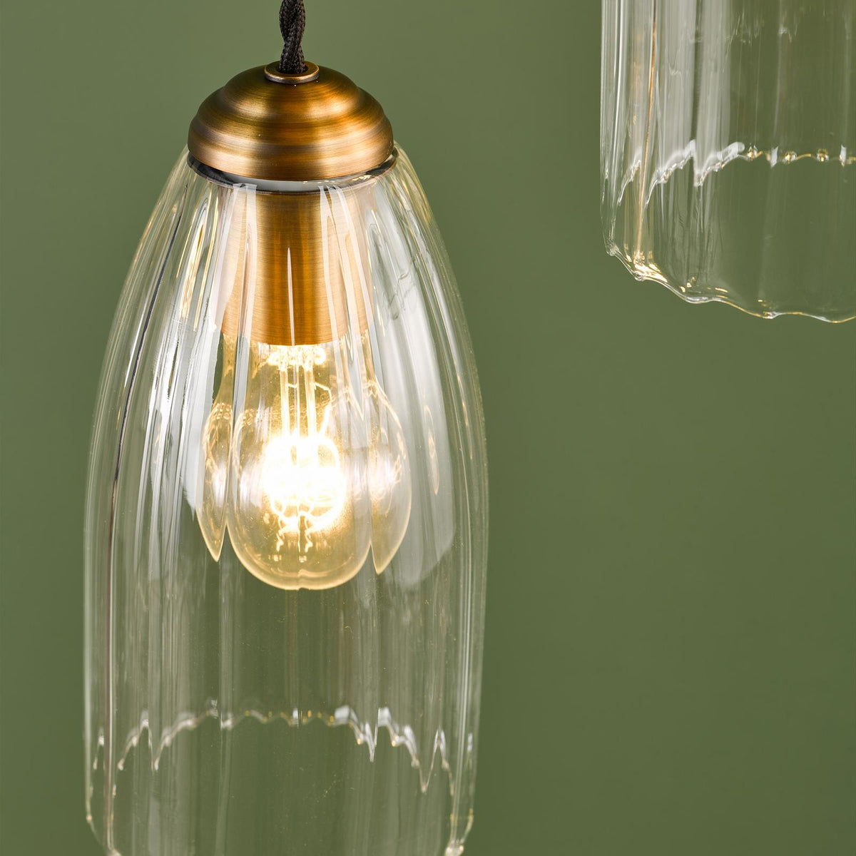Valora 6 Light Cluster Pendant Antique Bronze and Ribbed Glass