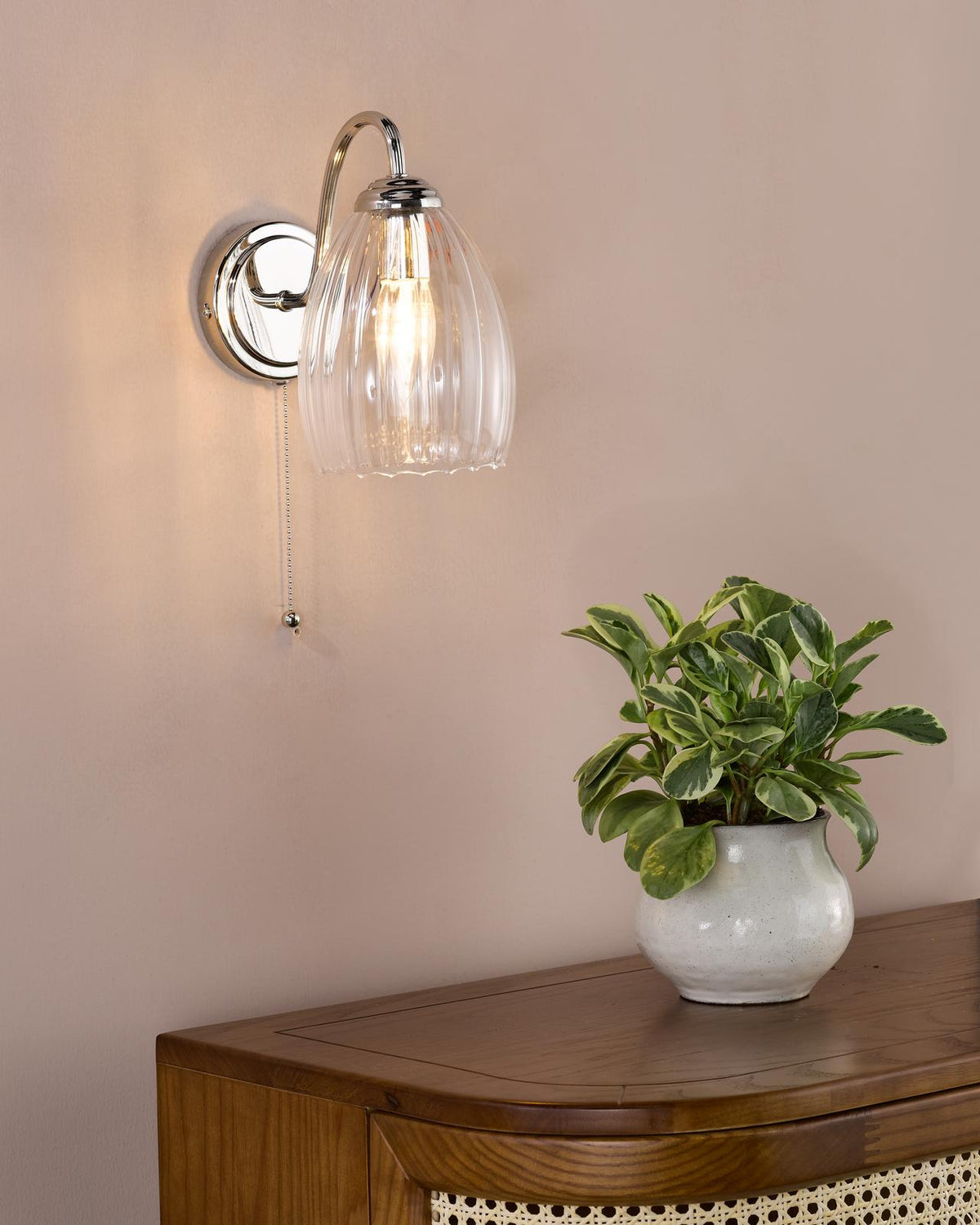 Valora Wall Light Polished Nickel and Ribbed Glass
