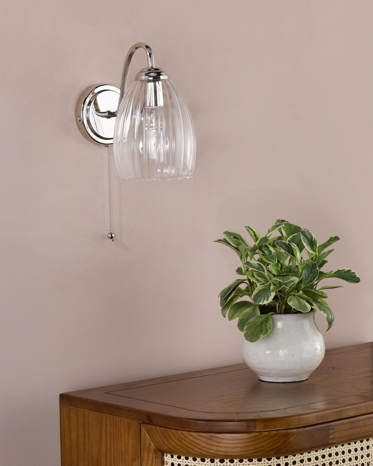Valora Wall Light Polished Nickel and Ribbed Glass