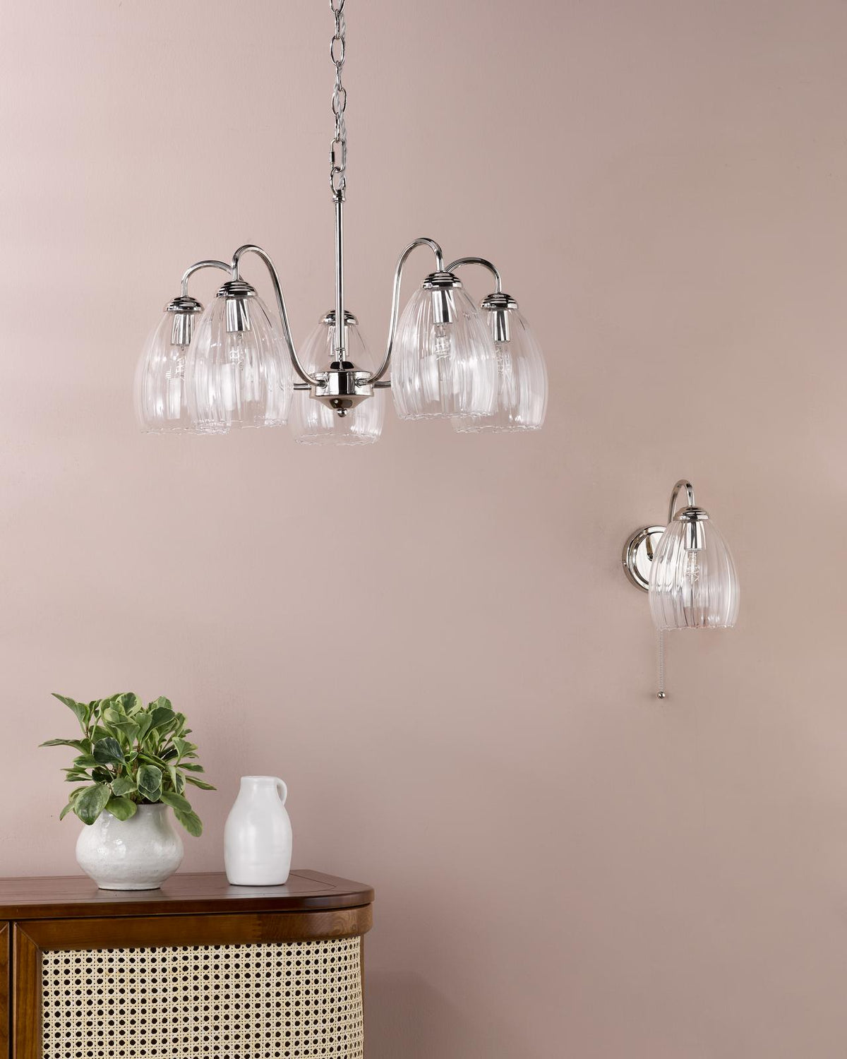 Valora Wall Light Polished Nickel and Ribbed Glass