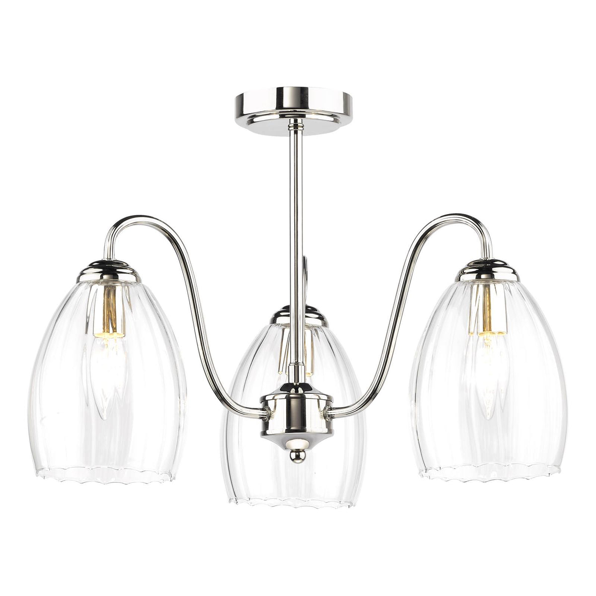 Valora 3 Light Semi-Flush Polished Nickel and Ribbed Glass