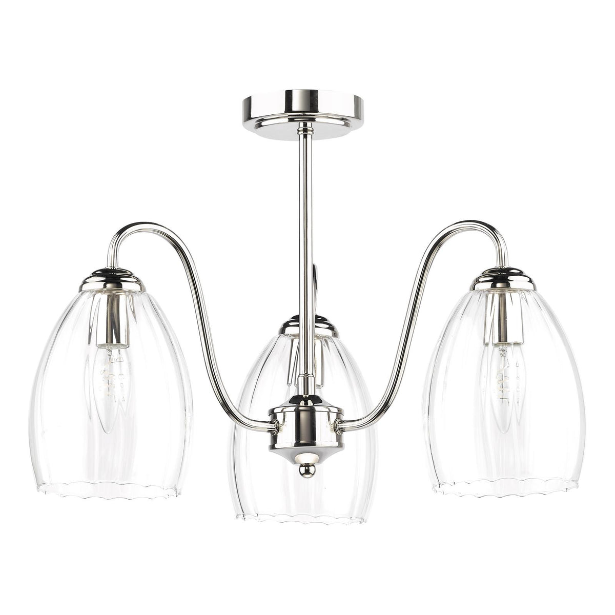Valora 3 Light Semi-Flush Polished Nickel and Ribbed Glass