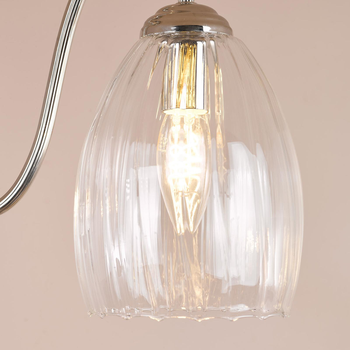 Valora 3 Light Semi-Flush Polished Nickel and Ribbed Glass