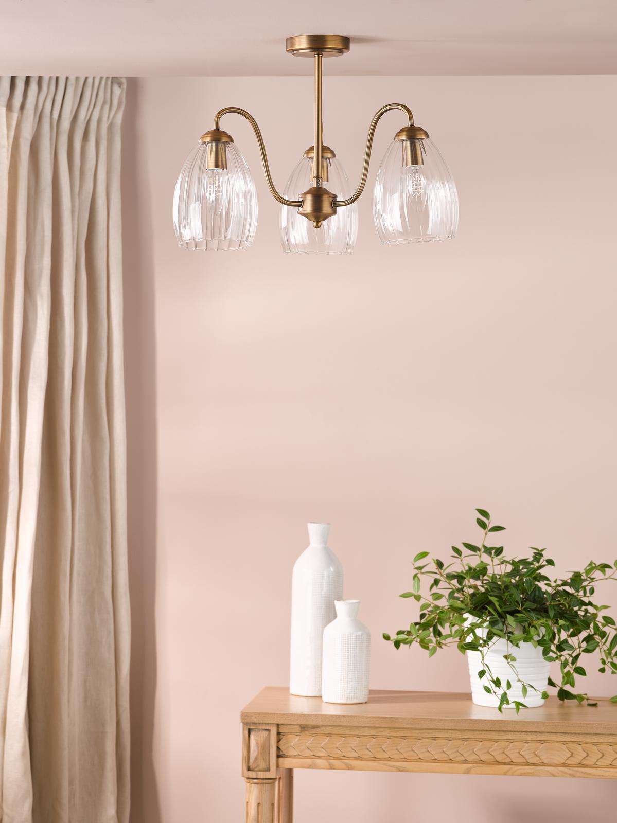 Valora 3 Light Semi-Flush Antique Bronze and Ribbed Glass