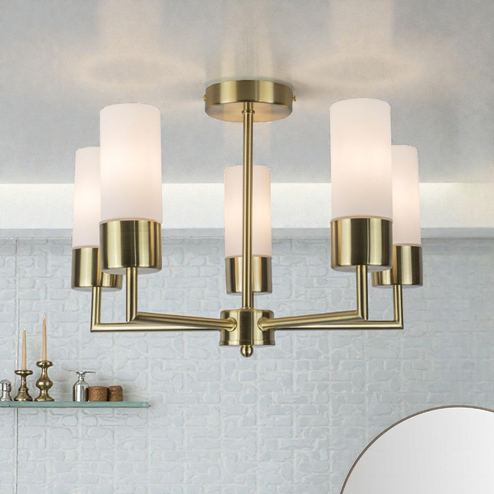 Talia 5 Light Semi Flush Fitting in Satin Brass